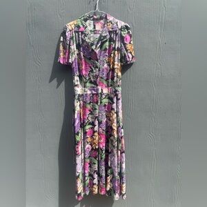 Vintage 90s Floral Short Sleeve Mini a Dress with Collar Size XS
